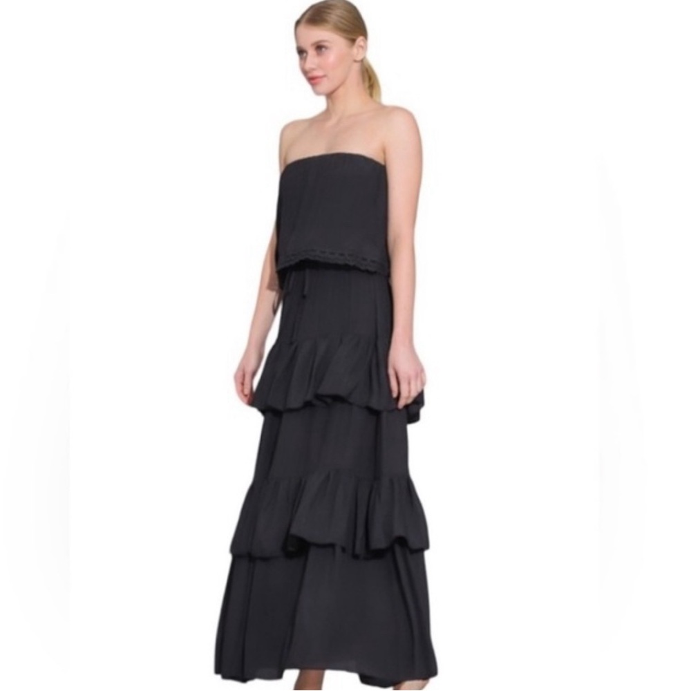 NWT Aakaa Flouncy Strapless Maxi Dress - Picture 1 of 8